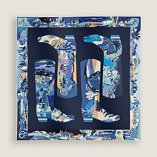 カレ 90 《ブーツ・ストーリー》 - ブルー | Hermès - エルメス-公式サイト